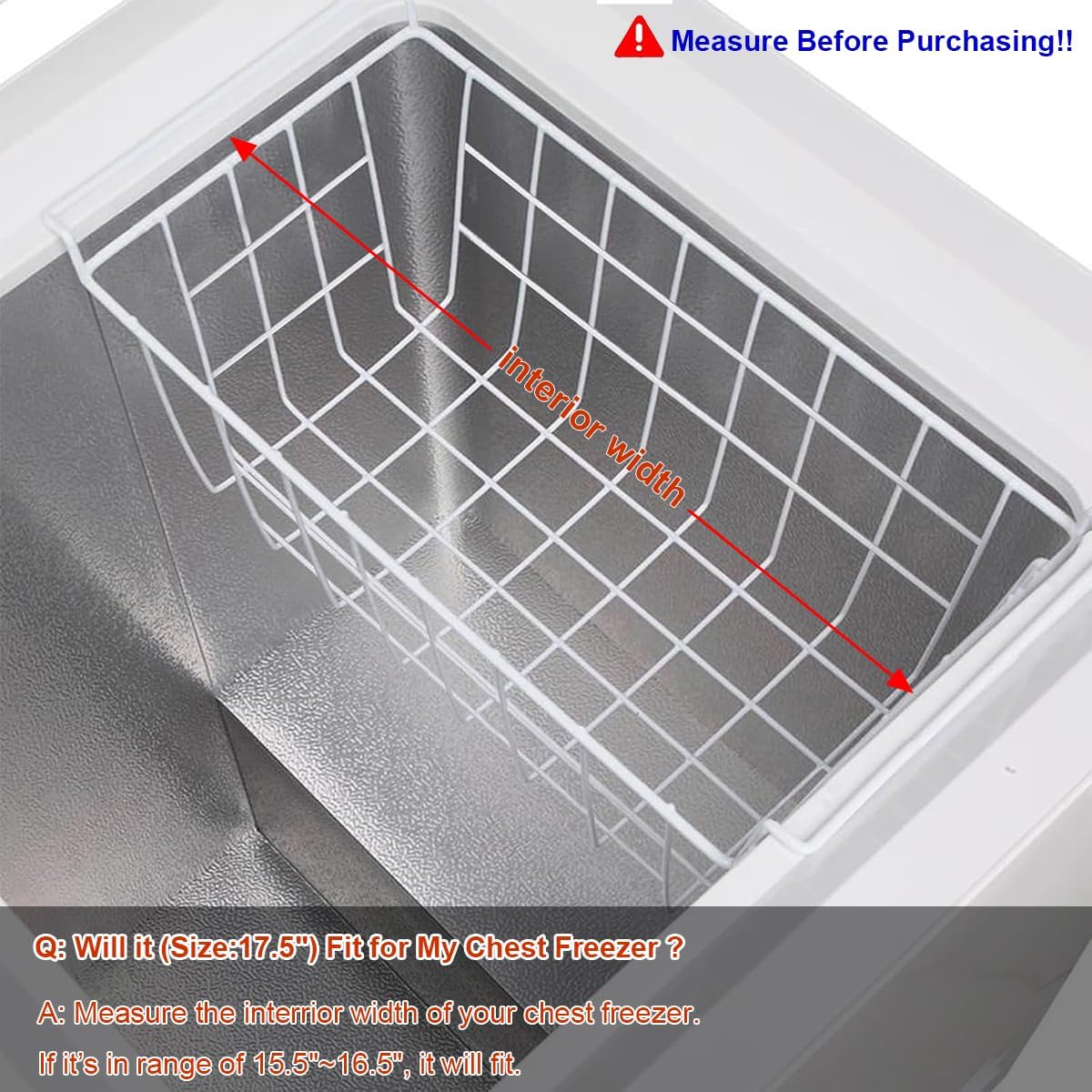 17.5 Inch Freezer Organizer Bins for Chest Freezer Refrigerator Basket Storage Rack Bins Deep Freezer Metal Wire Baskets 2Pcs