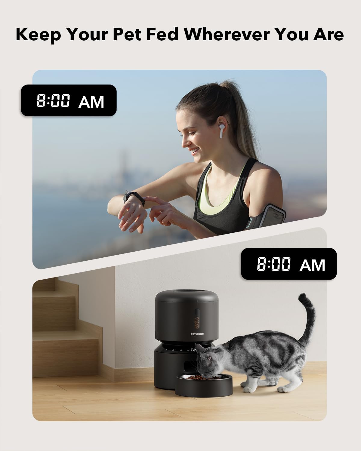 Automatic Cat Feeder – 3L Programmable Pet Food Dispenser with Airtight Storage, Timed Portion Control, Voice Meal Call & Dual Power Supply, Clog-Free Healthy Feeding for Cats & Small Dogs