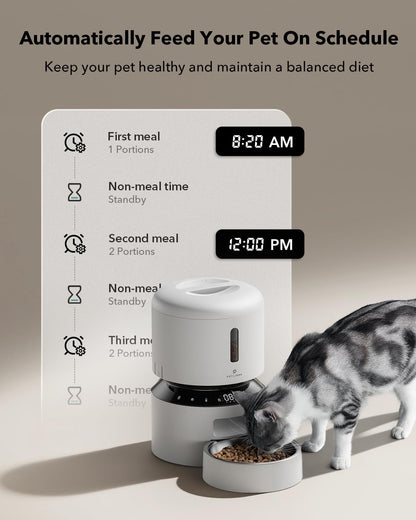Automatic Cat Feeder – 3L Programmable Pet Food Dispenser with Airtight Storage, Timed Portion Control, Voice Meal Call & Dual Power Supply, Clog-Free Healthy Feeding for Cats & Small Dogs