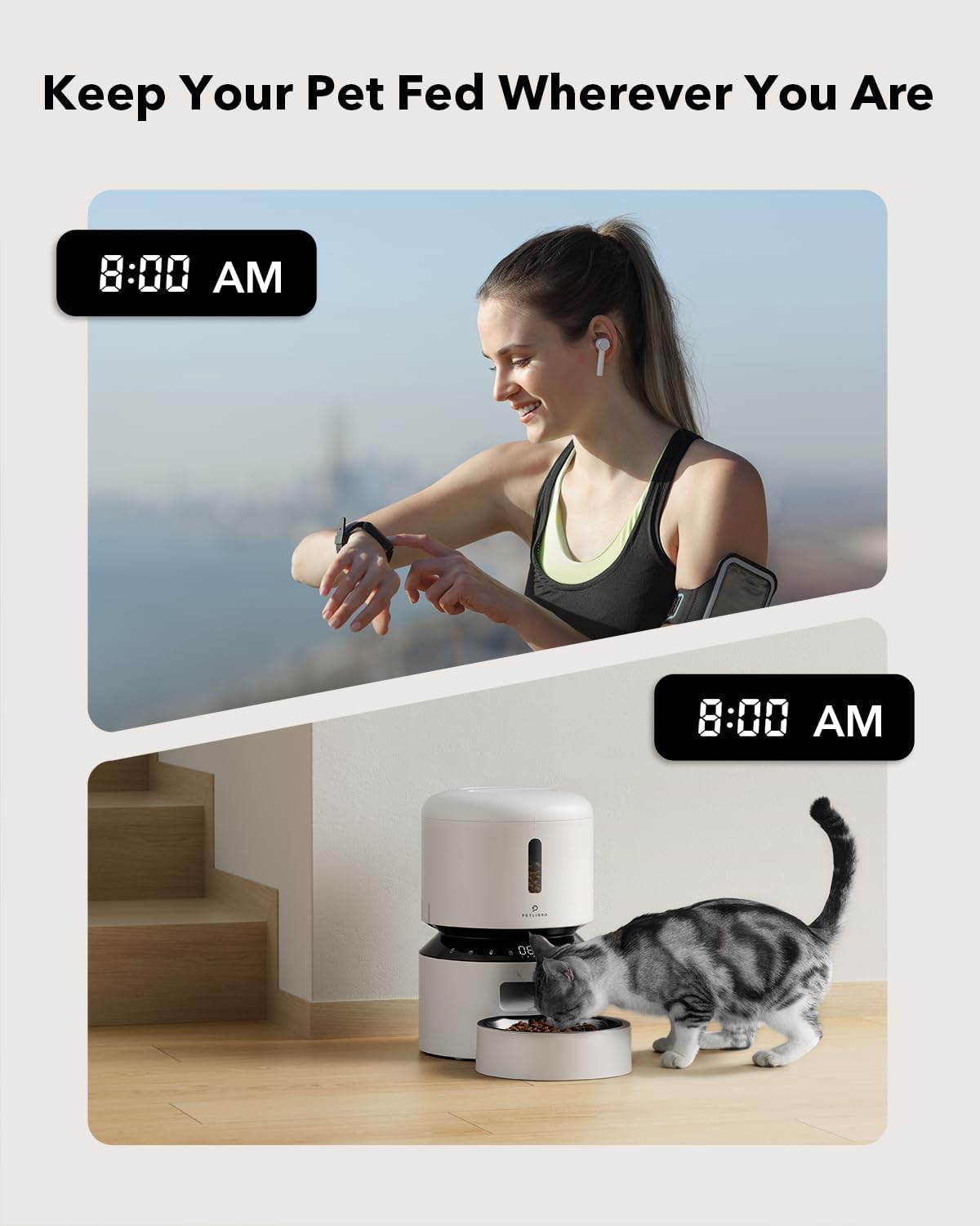 Automatic Cat Feeder – 3L Programmable Pet Food Dispenser with Airtight Storage, Timed Portion Control, Voice Meal Call & Dual Power Supply, Clog-Free Healthy Feeding for Cats & Small Dogs