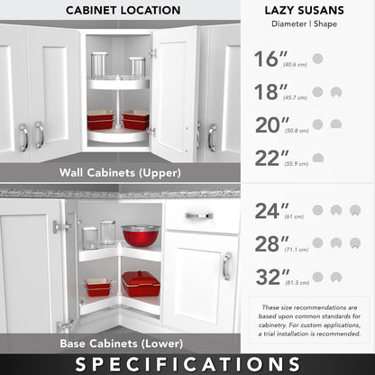 20" Full-Circle Dual Tier Lazy Susan for Corner Wall Cabinets