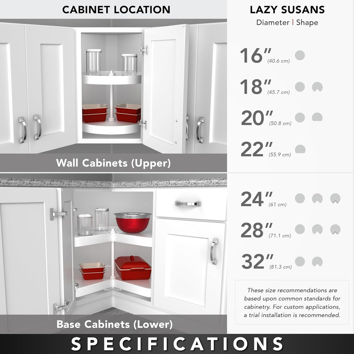 20" Full-Circle Dual Tier Lazy Susan for Corner Wall Cabinets