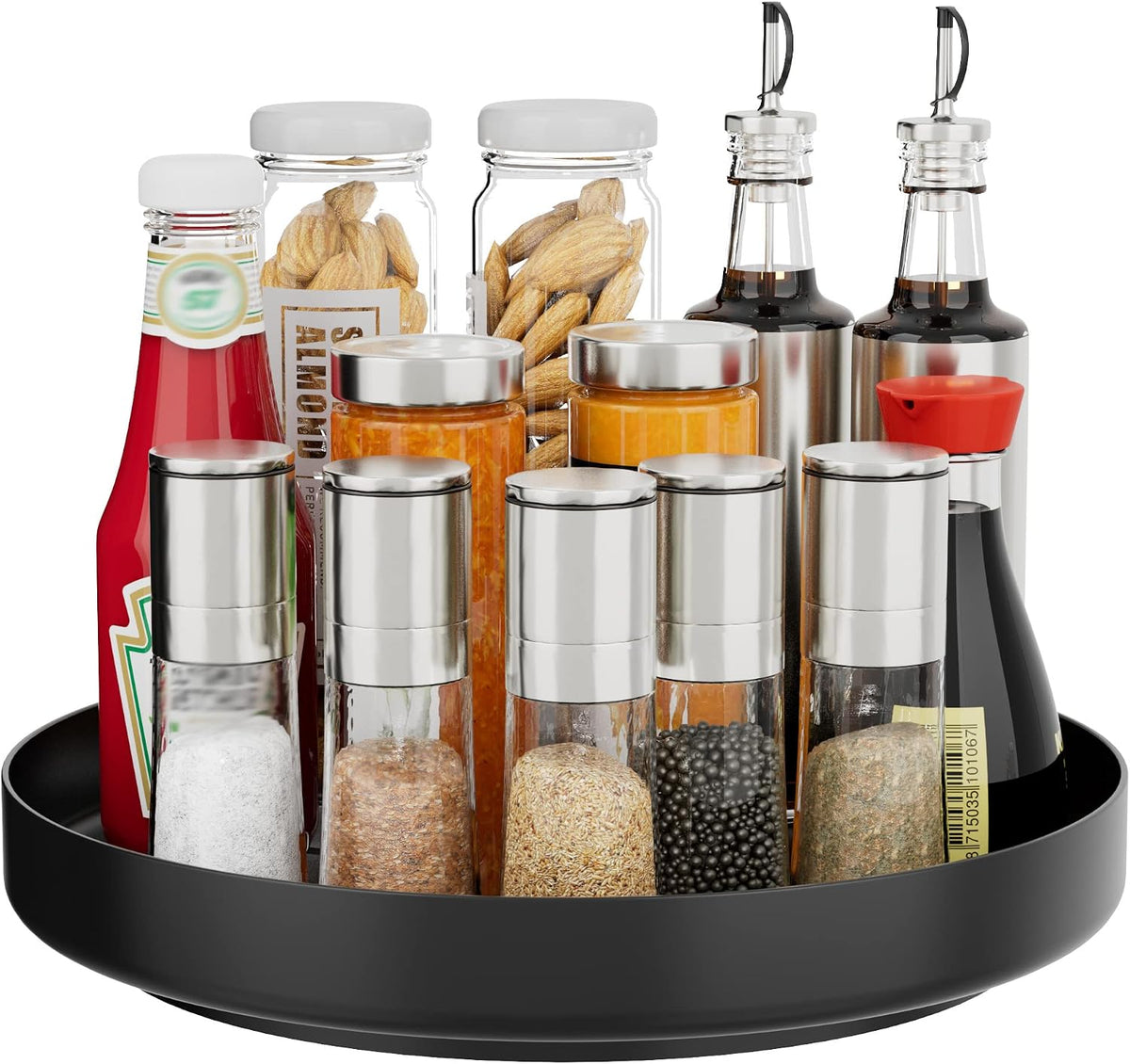 Lazy Susan Turntable Organizer - 13 inch Rotating Spice Rack Metal Lazy Susan for Cabinet Pantry Kitchen Countertop Bathroom Refrigerator Table Storage, Black