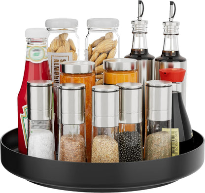 Lazy Susan Turntable Organizer - 13 inch Rotating Spice Rack Metal Lazy Susan for Cabinet Pantry Kitchen Countertop Bathroom Refrigerator Table Storage, Black