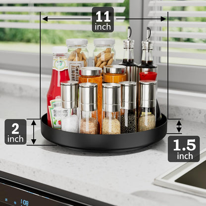 Lazy Susan Turntable Organizer - 13 inch Rotating Spice Rack Metal Lazy Susan for Cabinet Pantry Kitchen Countertop Bathroom Refrigerator Table Storage, Black