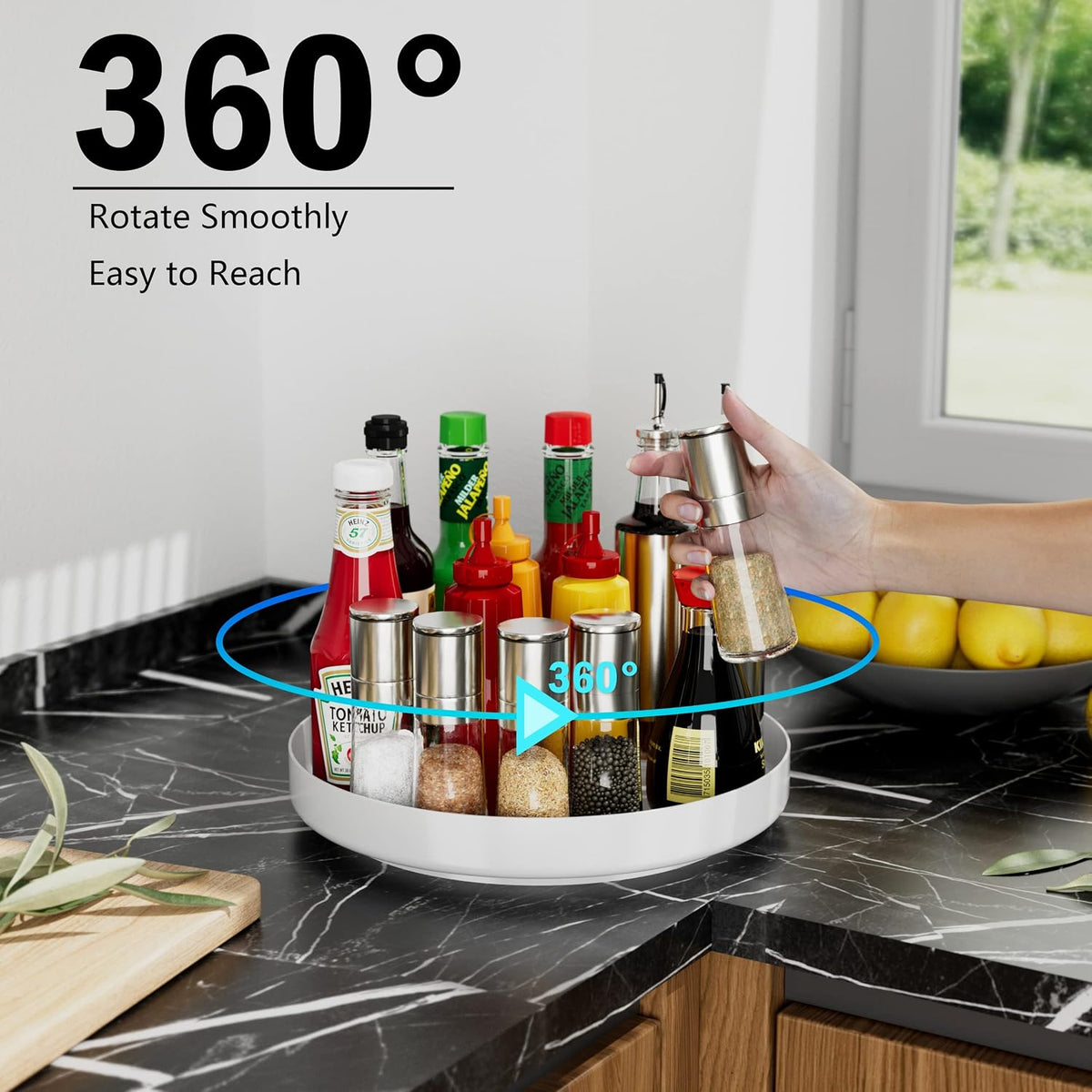 Lazy Susan Turntable Organizer - 13 inch Rotating Spice Rack Metal Lazy Susan for Cabinet Pantry Kitchen Countertop Bathroom Refrigerator Table Storage, Black