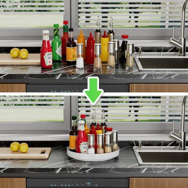 Lazy Susan Turntable Organizer - 13 inch Rotating Spice Rack Metal Lazy Susan for Cabinet Pantry Kitchen Countertop Bathroom Refrigerator Table Storage, Black