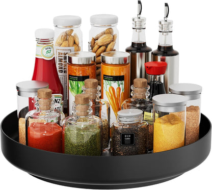 Lazy Susan Turntable Organizer - 13 inch Rotating Spice Rack Metal Lazy Susan for Cabinet Pantry Kitchen Countertop Bathroom Refrigerator Table Storage, Black