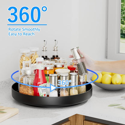 Lazy Susan Turntable Organizer - 13 inch Rotating Spice Rack Metal Lazy Susan for Cabinet Pantry Kitchen Countertop Bathroom Refrigerator Table Storage, Black