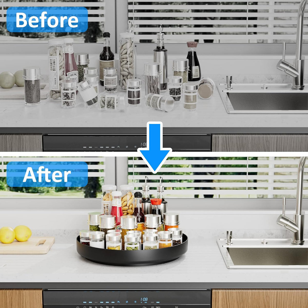 Lazy Susan Turntable Organizer - 13 inch Rotating Spice Rack Metal Lazy Susan for Cabinet Pantry Kitchen Countertop Bathroom Refrigerator Table Storage, Black