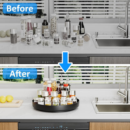 Lazy Susan Turntable Organizer - 13 inch Rotating Spice Rack Metal Lazy Susan for Cabinet Pantry Kitchen Countertop Bathroom Refrigerator Table Storage, Black