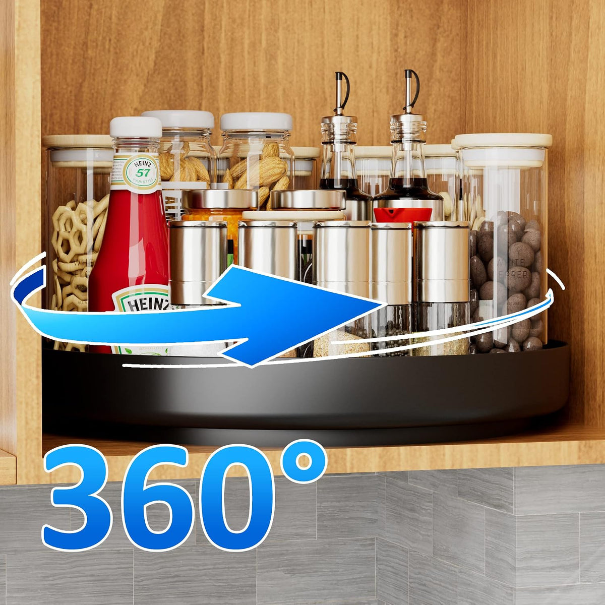 Lazy Susan Turntable Organizer - 13 inch Rotating Spice Rack Metal Lazy Susan for Cabinet Pantry Kitchen Countertop Bathroom Refrigerator Table Storage, Black
