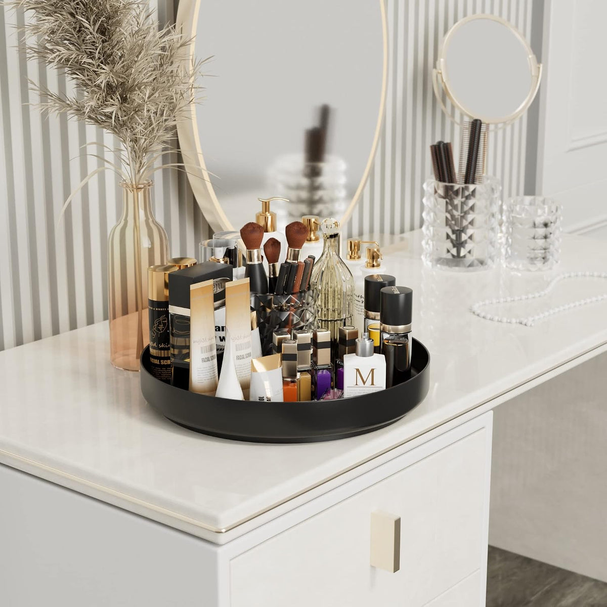 Lazy Susan Turntable Organizer - 13 inch Rotating Spice Rack Metal Lazy Susan for Cabinet Pantry Kitchen Countertop Bathroom Refrigerator Table Storage, Black