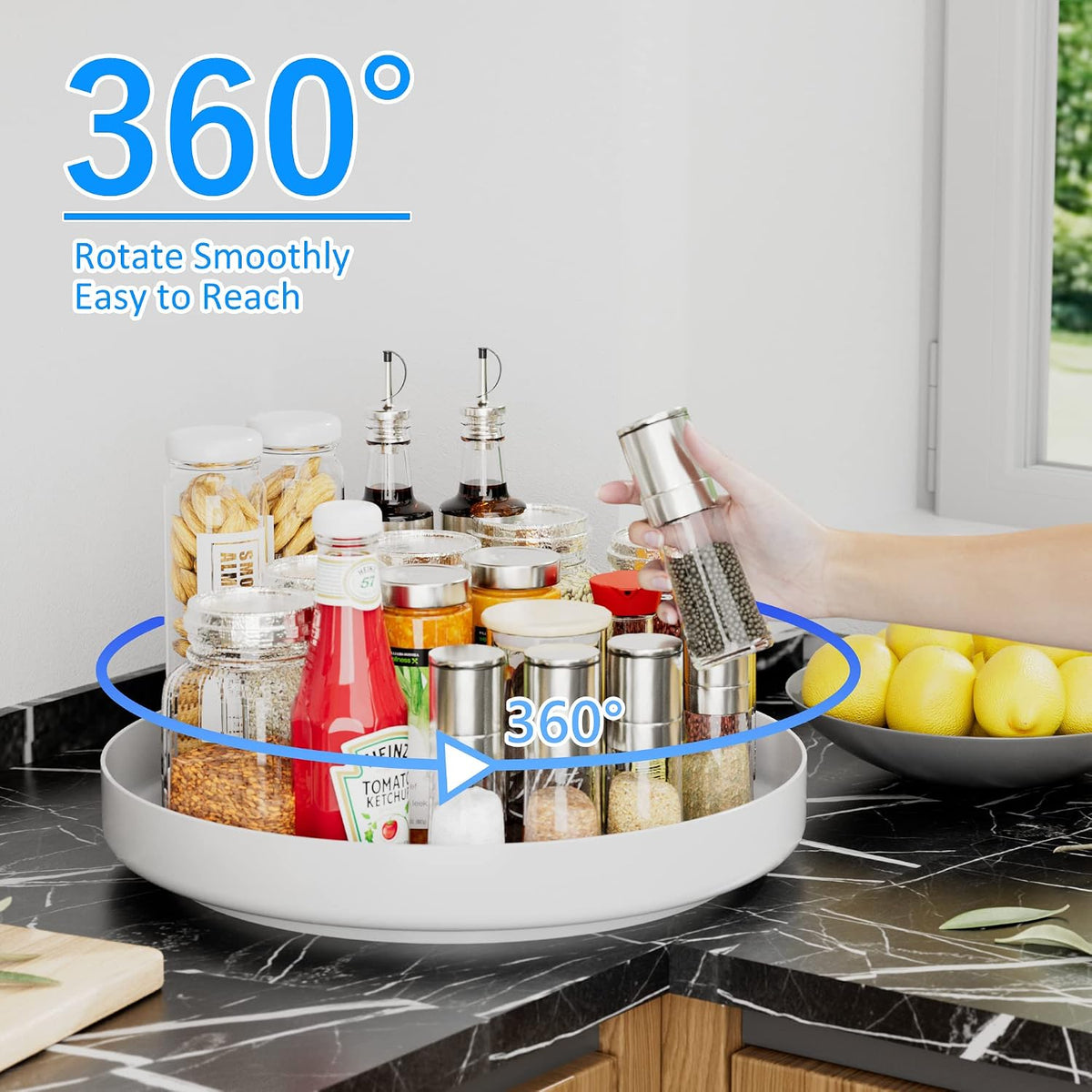 Lazy Susan Turntable Organizer - 13 inch Rotating Spice Rack Metal Lazy Susan for Cabinet Pantry Kitchen Countertop Bathroom Refrigerator Table Storage, Black