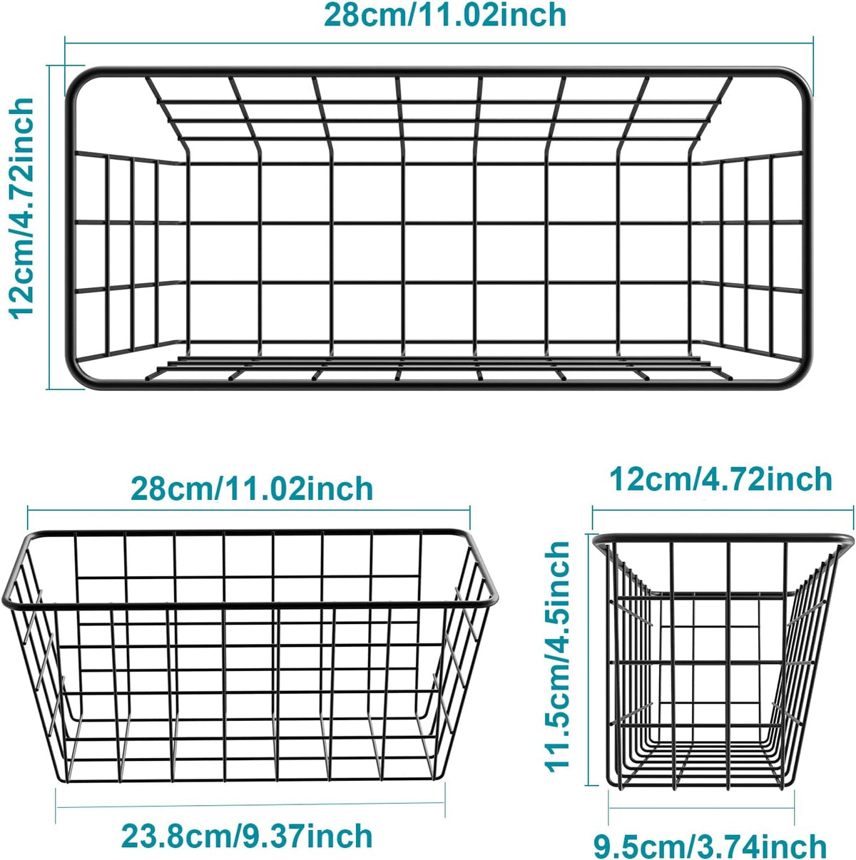 MaraFansie Hanging Kitchen Baskets, Wire Storage Basket Over Cabinet Door Organizer with Adhesive Hooks, No Drilling Pantry & Cabinet Organization for Kitchen Bathroom, Extra 2 Hooks, Black