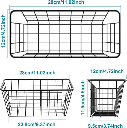 MaraFansie Hanging Kitchen Baskets, Wire Storage Basket Over Cabinet Door Organizer with Adhesive Hooks, No Drilling Pantry & Cabinet Organization for Kitchen Bathroom, Extra 2 Hooks, Black