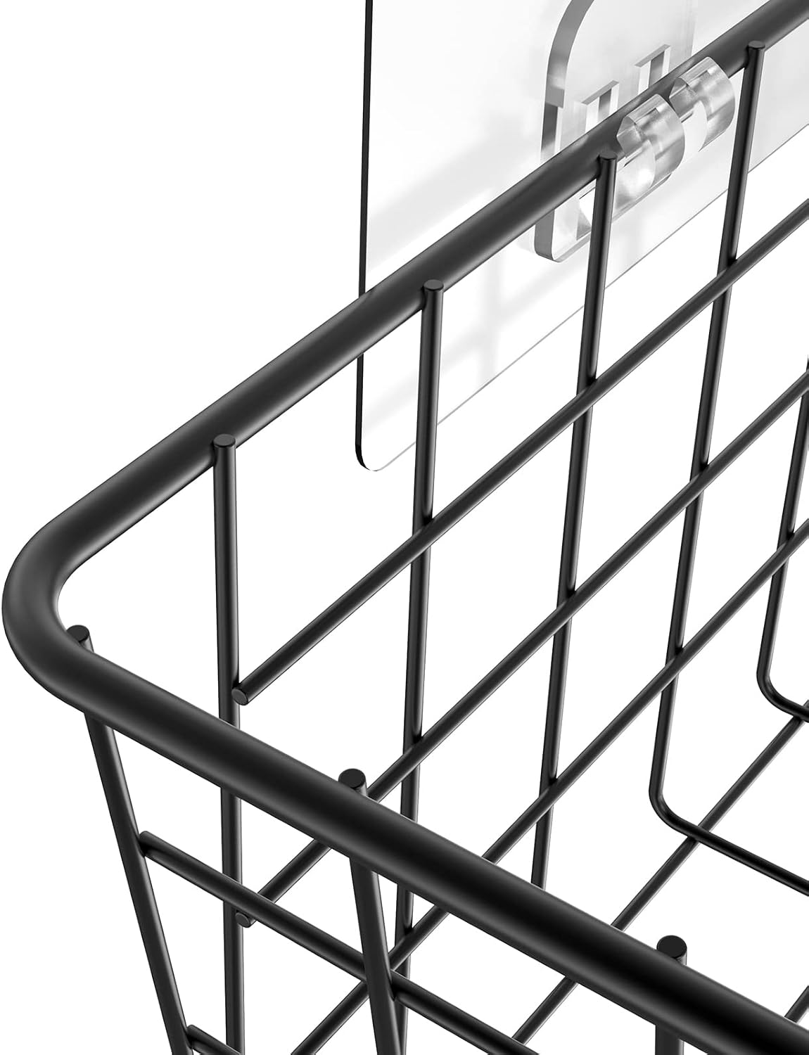 MaraFansie Hanging Kitchen Baskets, Wire Storage Basket Over Cabinet Door Organizer with Adhesive Hooks, No Drilling Pantry & Cabinet Organization for Kitchen Bathroom, Extra 2 Hooks, Black