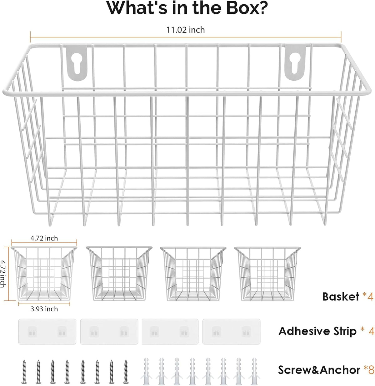 MaraFansie Hanging Kitchen Baskets, Wire Storage Basket Over Cabinet Door Organizer with Adhesive Hooks, No Drilling Pantry & Cabinet Organization for Kitchen Bathroom, Extra 2 Hooks, Black
