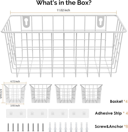 MaraFansie Hanging Kitchen Baskets, Wire Storage Basket Over Cabinet Door Organizer with Adhesive Hooks, No Drilling Pantry & Cabinet Organization for Kitchen Bathroom, Extra 2 Hooks, Black