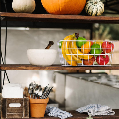 MaraFansie Hanging Kitchen Baskets, Wire Storage Basket Over Cabinet Door Organizer with Adhesive Hooks, No Drilling Pantry & Cabinet Organization for Kitchen Bathroom, Extra 2 Hooks, Black