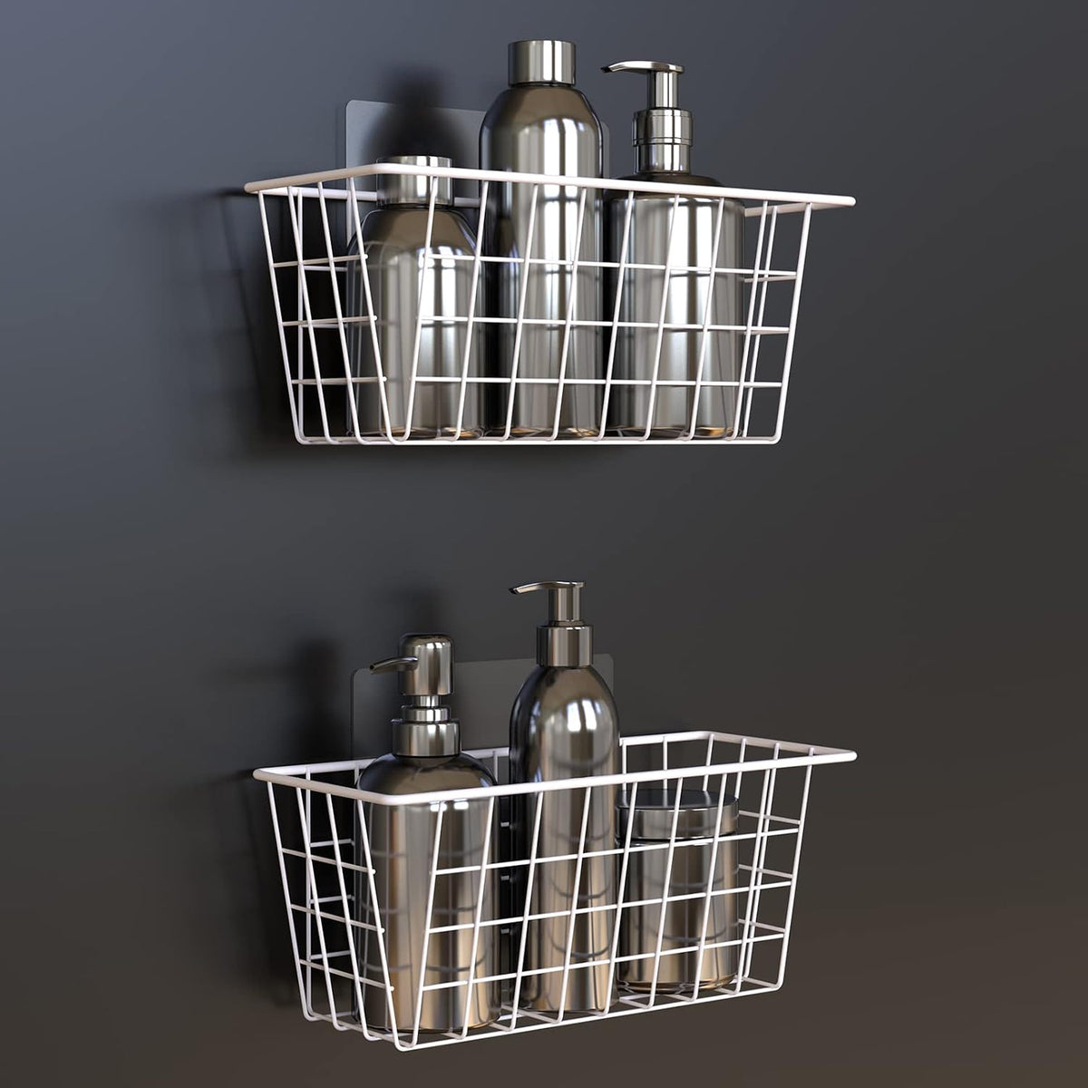 MaraFansie Hanging Kitchen Baskets, Wire Storage Basket Over Cabinet Door Organizer with Adhesive Hooks, No Drilling Pantry & Cabinet Organization for Kitchen Bathroom, Extra 2 Hooks, Black