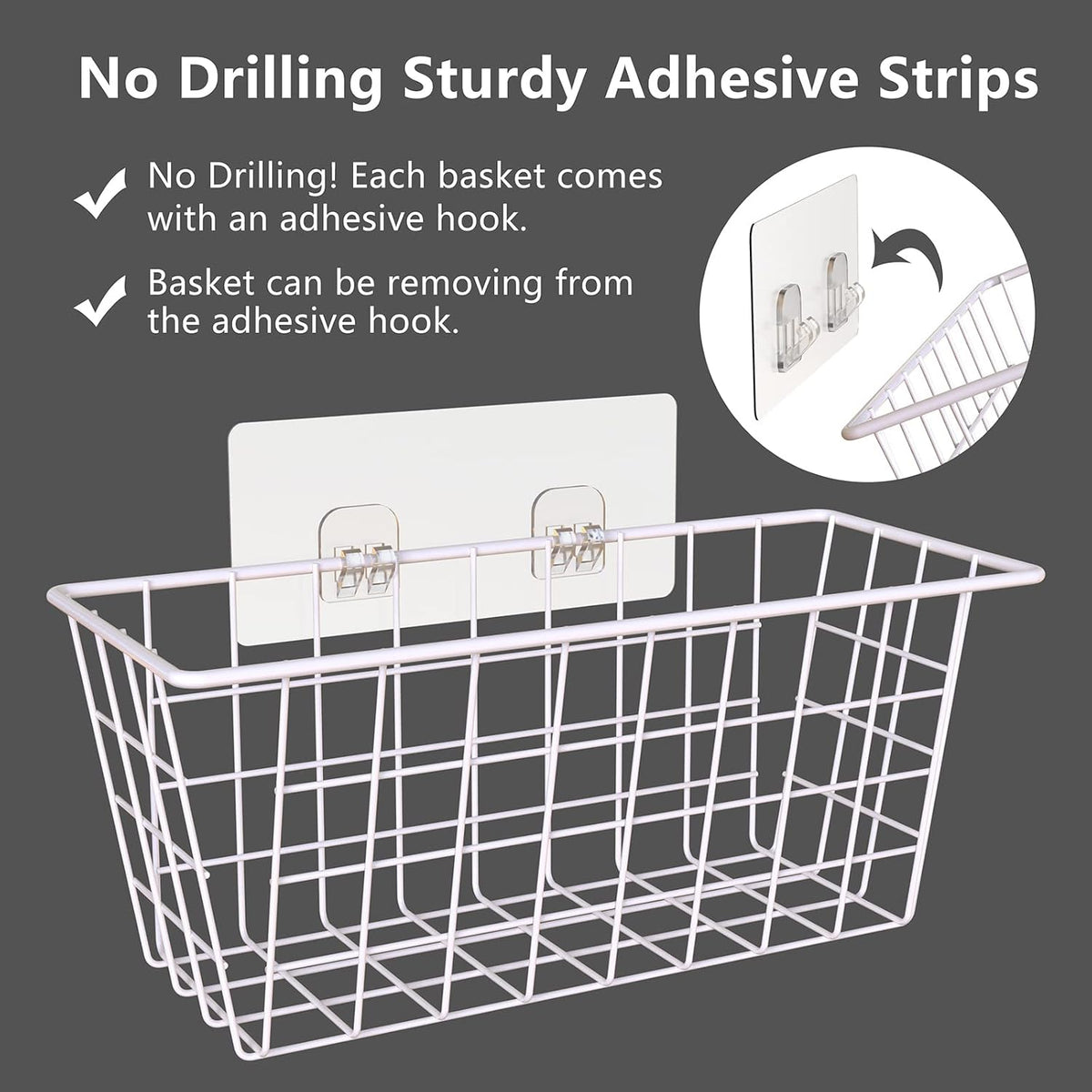 MaraFansie Hanging Kitchen Baskets, Wire Storage Basket Over Cabinet Door Organizer with Adhesive Hooks, No Drilling Pantry & Cabinet Organization for Kitchen Bathroom, Extra 2 Hooks, Black