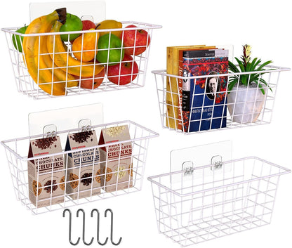 MaraFansie Hanging Kitchen Baskets, Wire Storage Basket Over Cabinet Door Organizer with Adhesive Hooks, No Drilling Pantry & Cabinet Organization for Kitchen Bathroom, Extra 2 Hooks, Black