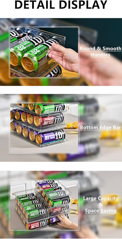 2-Tier Large Stackable Soda Can Organizer for Refrigerator - For Tall Cans of 500ml/17oz - Fridge Can Organizer Dispenser, Beverage Can Holder for Refrigerator, Pantry, Cupboard