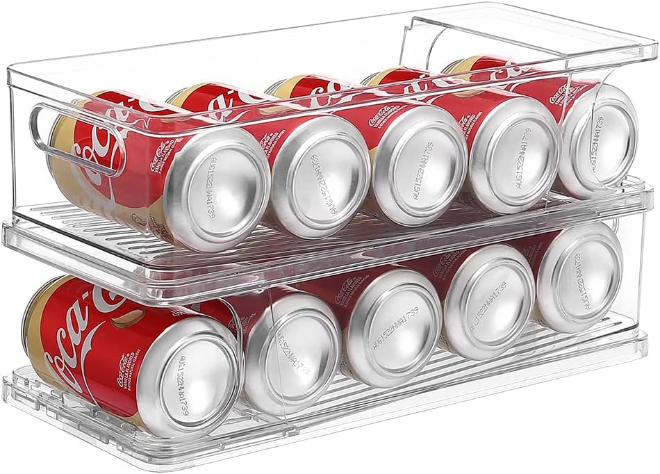 2-Tier Large Stackable Soda Can Organizer for Refrigerator - For Tall Cans of 500ml/17oz - Fridge Can Organizer Dispenser, Beverage Can Holder for Refrigerator, Pantry, Cupboard