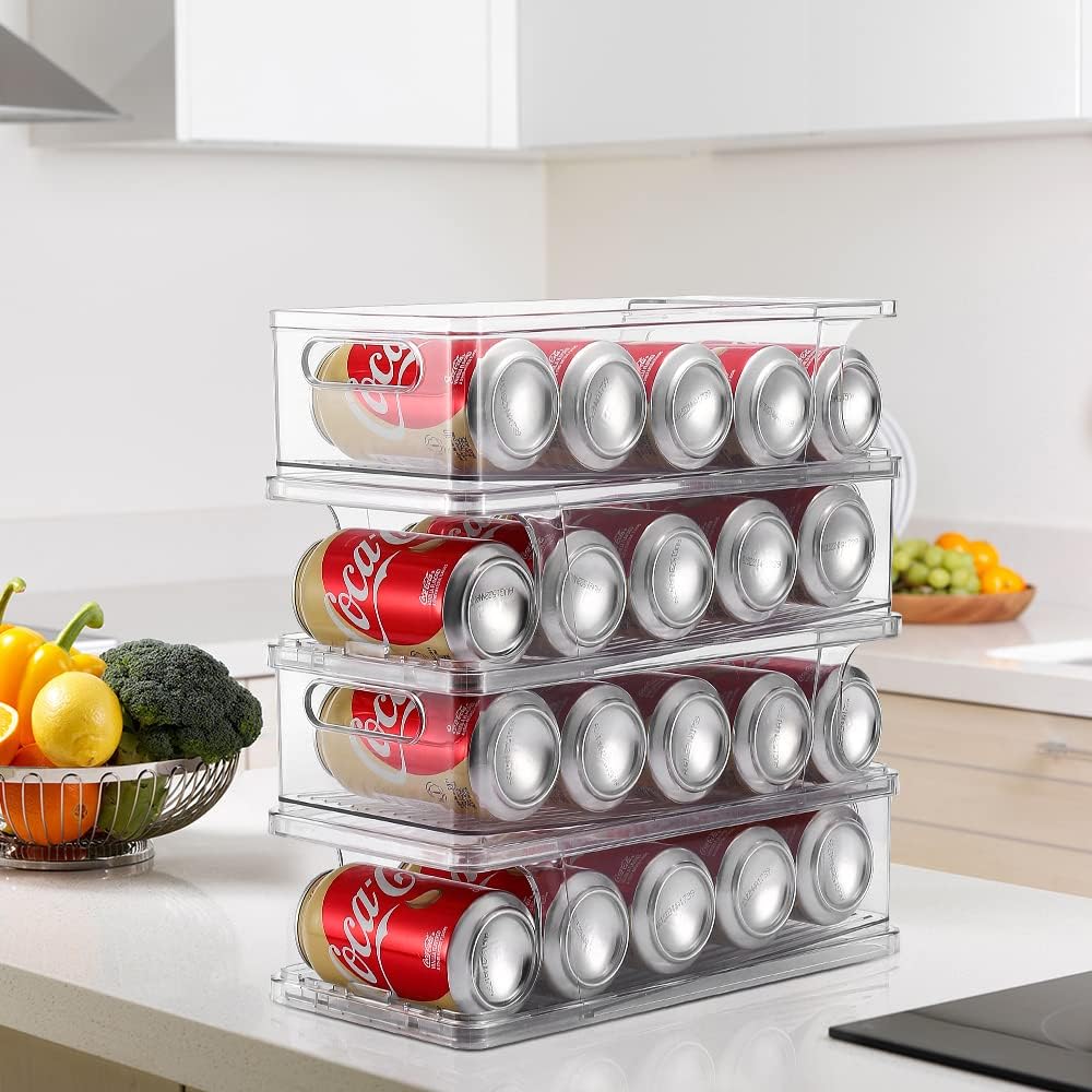 2-Tier Large Stackable Soda Can Organizer for Refrigerator - For Tall Cans of 500ml/17oz - Fridge Can Organizer Dispenser, Beverage Can Holder for Refrigerator, Pantry, Cupboard