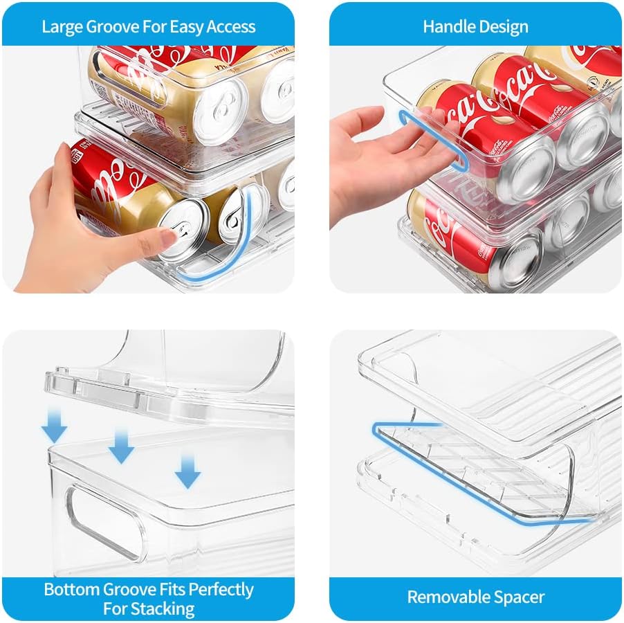 2-Tier Large Stackable Soda Can Organizer for Refrigerator - For Tall Cans of 500ml/17oz - Fridge Can Organizer Dispenser, Beverage Can Holder for Refrigerator, Pantry, Cupboard