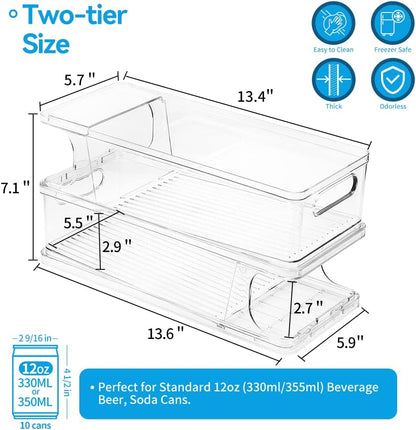 2-Tier Large Stackable Soda Can Organizer for Refrigerator - For Tall Cans of 500ml/17oz - Fridge Can Organizer Dispenser, Beverage Can Holder for Refrigerator, Pantry, Cupboard