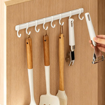 Adjustable Cabinet Door Hooks with 8 Hooks Self-Adhesive Kitchen Utensil Hanger, No Drill Wall Hooks for Cabinet Door, Pantry, Bathroom, RV, Sticky Hooks for Hanging Spatula, Towel, Cleaning Tools