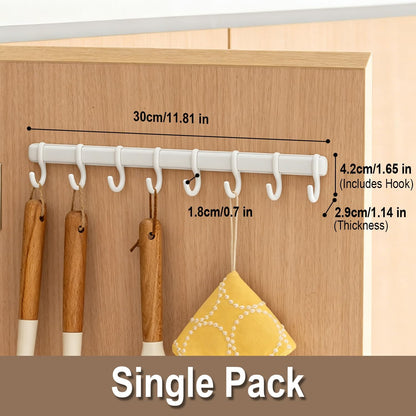 Adjustable Cabinet Door Hooks with 8 Hooks Self-Adhesive Kitchen Utensil Hanger, No Drill Wall Hooks for Cabinet Door, Pantry, Bathroom, RV, Sticky Hooks for Hanging Spatula, Towel, Cleaning Tools