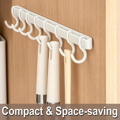 Adjustable Cabinet Door Hooks with 8 Hooks Self-Adhesive Kitchen Utensil Hanger, No Drill Wall Hooks for Cabinet Door, Pantry, Bathroom, RV, Sticky Hooks for Hanging Spatula, Towel, Cleaning Tools
