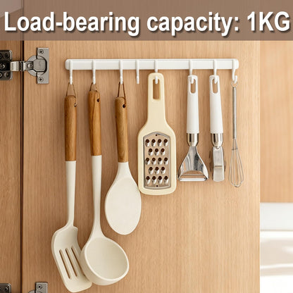 Adjustable Cabinet Door Hooks with 8 Hooks Self-Adhesive Kitchen Utensil Hanger, No Drill Wall Hooks for Cabinet Door, Pantry, Bathroom, RV, Sticky Hooks for Hanging Spatula, Towel, Cleaning Tools
