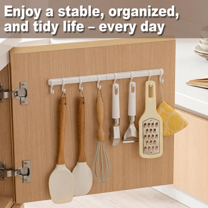 Adjustable Cabinet Door Hooks with 8 Hooks Self-Adhesive Kitchen Utensil Hanger, No Drill Wall Hooks for Cabinet Door, Pantry, Bathroom, RV, Sticky Hooks for Hanging Spatula, Towel, Cleaning Tools