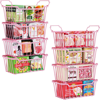 Freezer Organizer Bins, 4 Pack Stackable Chest Freezer Organizer for 5-7 Cu.FT Deep Freezer Sort Frozen Meats and Food, Freezer Storage Baskets with Handles Easy Reach from Bottom, Black | Chest Freezer Organizer for 5-7 Cu.FT Deep Freezer to Sort Frozen