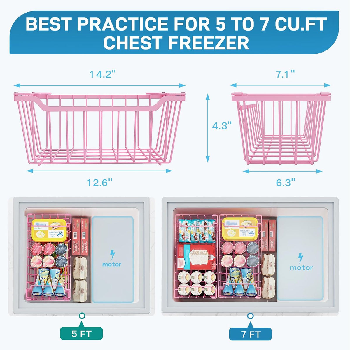 Freezer Organizer Bins, 4 Pack Stackable Chest Freezer Organizer for 5-7 Cu.FT Deep Freezer Sort Frozen Meats and Food, Freezer Storage Baskets with Handles Easy Reach from Bottom, Black | Chest Freezer Organizer for 5-7 Cu.FT Deep Freezer to Sort Frozen