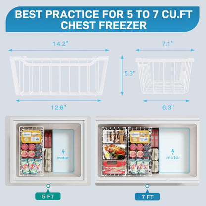 Freezer Organizer Bins, 4 Pack Stackable Chest Freezer Organizer for 5-7 Cu.FT Deep Freezer Sort Frozen Meats and Food, Freezer Storage Baskets with Handles Easy Reach from Bottom, Black | Chest Freezer Organizer for 5-7 Cu.FT Deep Freezer to Sort Frozen