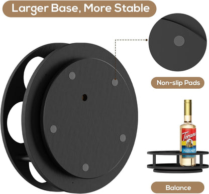 Rotating Coffee Syrup Organizer for Countertop, 9-Bottle Wooden Syrup Rack & Bottle Holder for Coffee Bar Station, Turntable Display Stand, Black