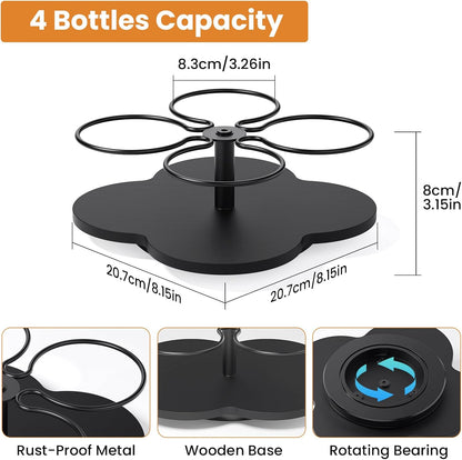 Rotating Coffee Syrup Organizer for Countertop, 9-Bottle Wooden Syrup Rack & Bottle Holder for Coffee Bar Station, Turntable Display Stand, Black