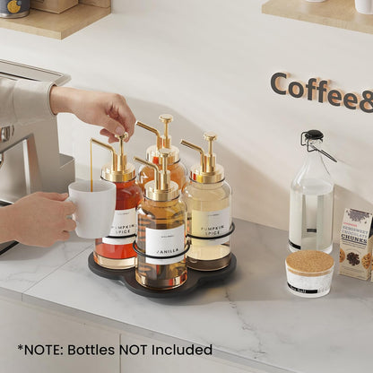 Rotating Coffee Syrup Organizer for Countertop, 9-Bottle Wooden Syrup Rack & Bottle Holder for Coffee Bar Station, Turntable Display Stand, Black