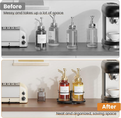 Rotating Coffee Syrup Organizer for Countertop, 9-Bottle Wooden Syrup Rack & Bottle Holder for Coffee Bar Station, Turntable Display Stand, Black