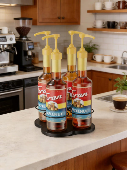 Rotating Coffee Syrup Organizer for Countertop, 9-Bottle Wooden Syrup Rack & Bottle Holder for Coffee Bar Station, Turntable Display Stand, Black