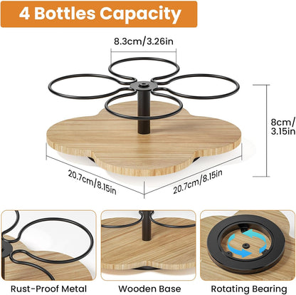 Rotating Coffee Syrup Organizer for Countertop, 9-Bottle Wooden Syrup Rack & Bottle Holder for Coffee Bar Station, Turntable Display Stand, Black