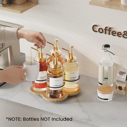 Rotating Coffee Syrup Organizer for Countertop, 9-Bottle Wooden Syrup Rack & Bottle Holder for Coffee Bar Station, Turntable Display Stand, Black