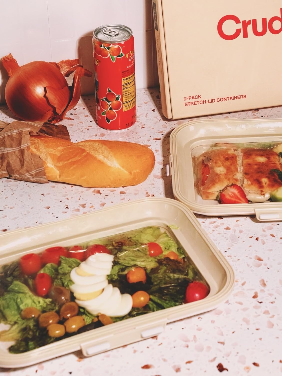 Portable Snack Tray | Rectangle | Cream White | Reversible Stretch Lid Food Containers | BPA-Free, Freezer & Dishwasher Safe | Meal-Prep, Charcuterie, Salads, Picnic, Travel