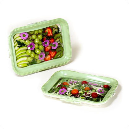 Portable Snack Tray | Rectangle | Cream White | Reversible Stretch Lid Food Containers | BPA-Free, Freezer & Dishwasher Safe | Meal-Prep, Charcuterie, Salads, Picnic, Travel