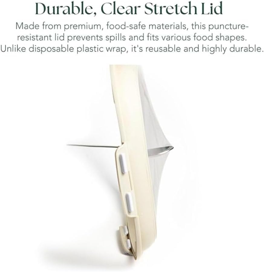 Portable Snack Tray | Rectangle | Cream White | Reversible Stretch Lid Food Containers | BPA-Free, Freezer & Dishwasher Safe | Meal-Prep, Charcuterie, Salads, Picnic, Travel